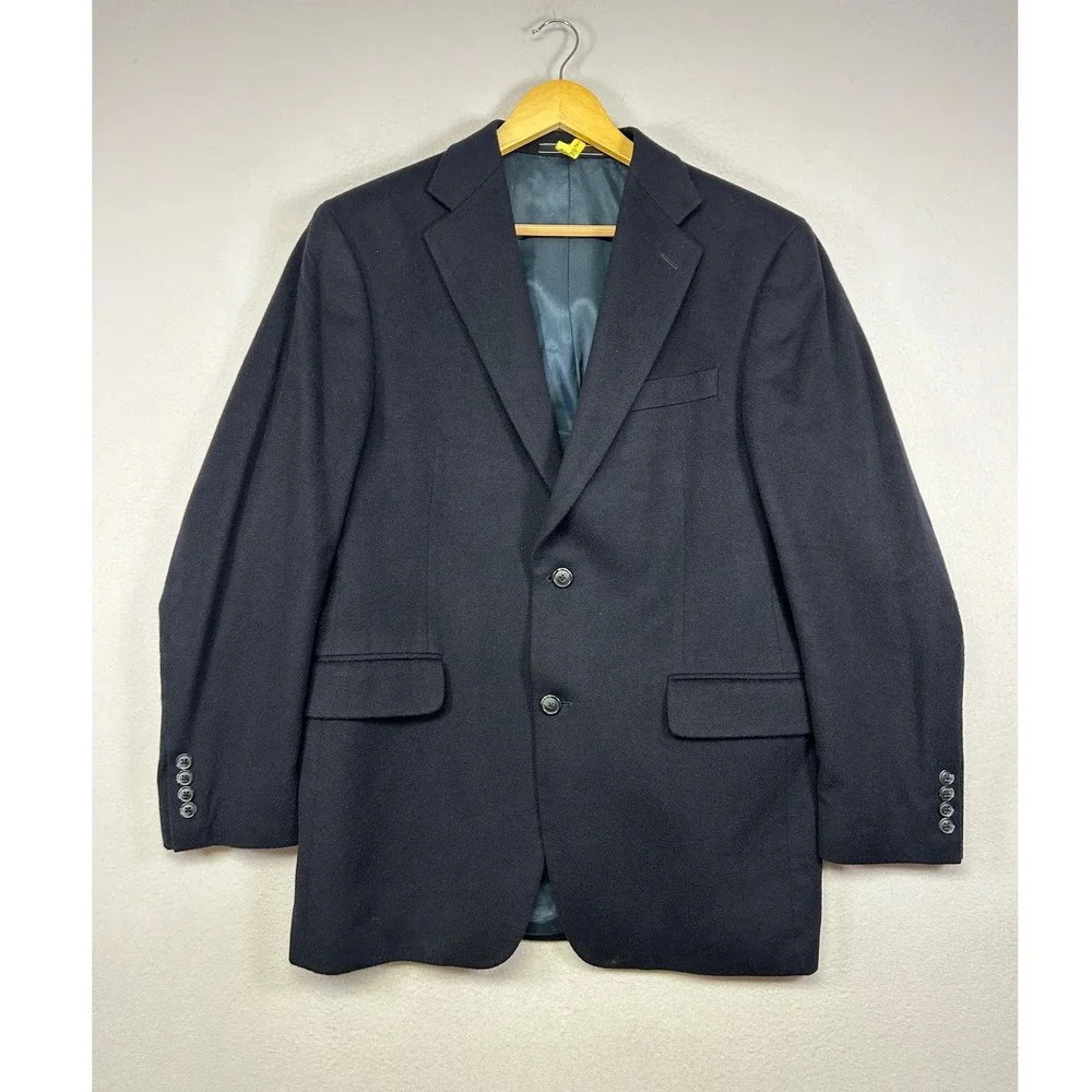 Quiet Luxury Arnold Brant Men 40R Navy Blue 100% Cashmere 2 Button Blazer Jacket